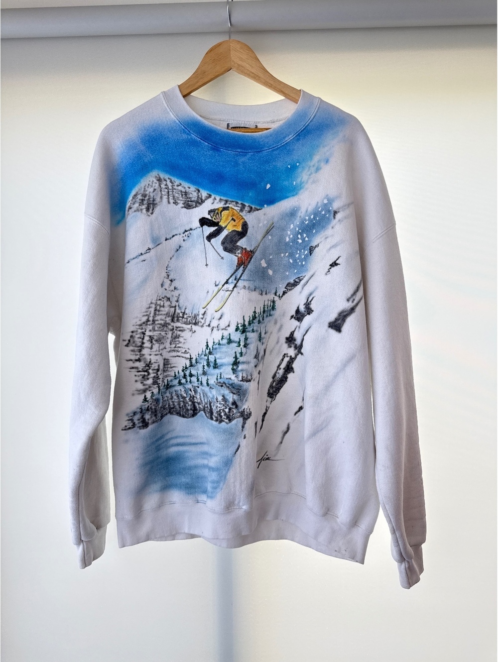 Vintage Lee Superblend Ski Sweatshirt 2XL Hand Painted Double Side Snowboard 90s